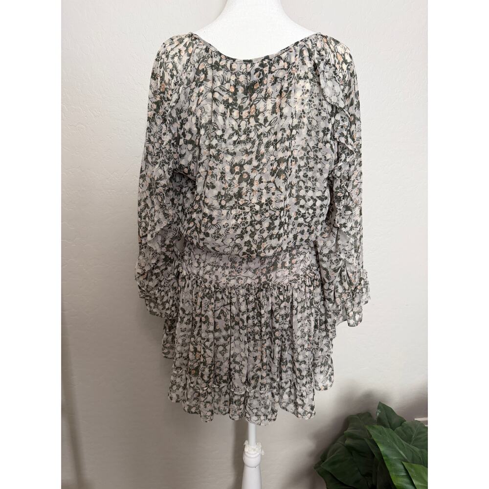 MISA Los Angeles Penelope Floral Pleated Mini Dress Sheer Long Sleeve Boho NWOT - Picture 4 of 7